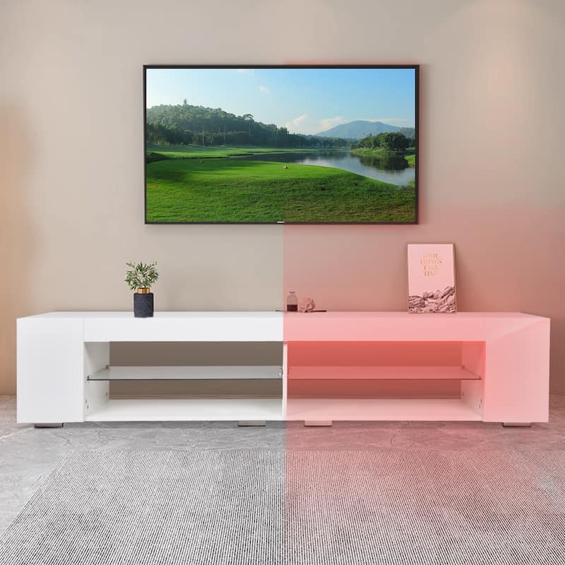 Modern LED TV Stand with Storage, High Gloss Finish, Immersive RGB LED